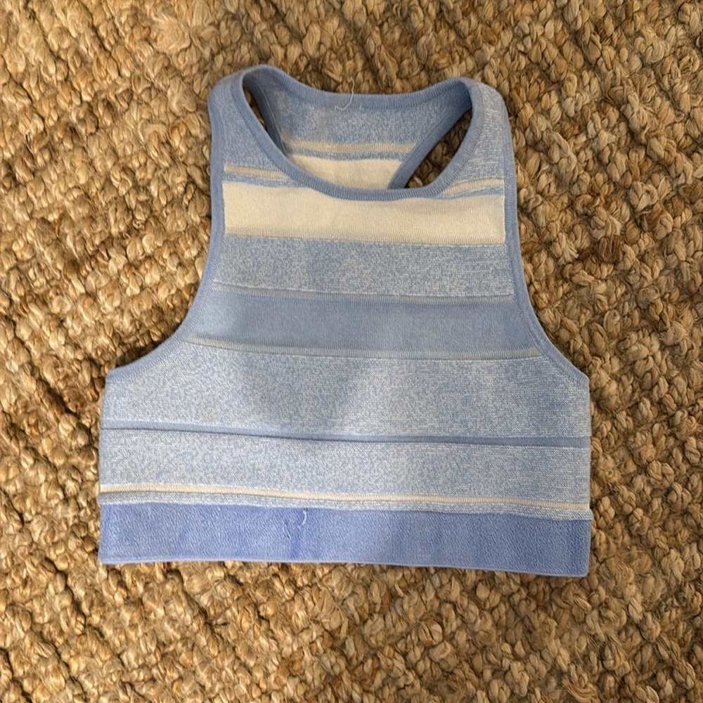 Alo Striped Light Blue & White Racerback Sports Bra